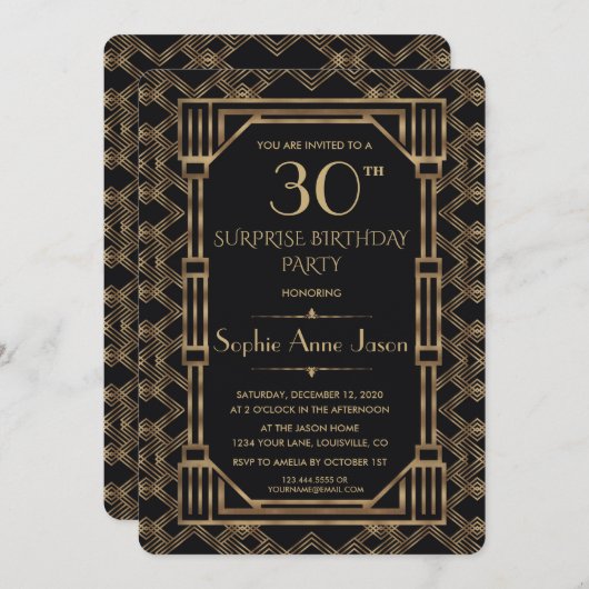 Elegant Gold Black Great Gatsby Birthday Party Kaart (Voorkant / Achterkant)