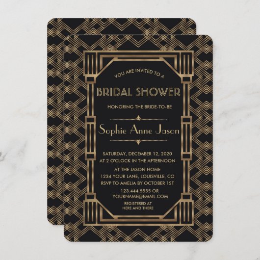 Elegant Gold Black Great Gatsby Vrijgezellenfeest Kaart (Voorkant / Achterkant)