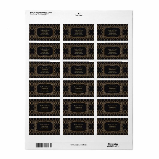 Elegant Gold Black Great Gatsby Wedding 1920 Etiket (Full Sheet)