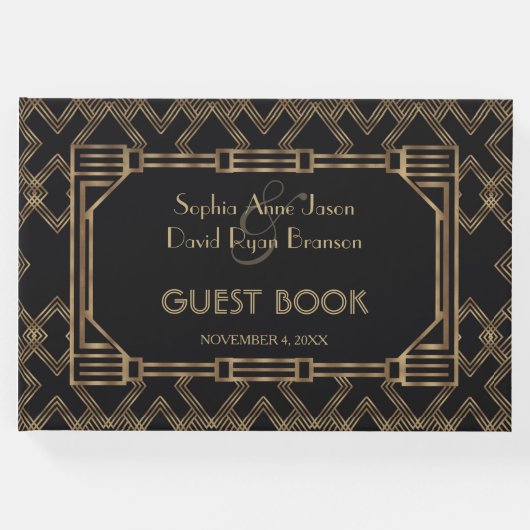 Elegant Gold Black Great Gatsby Wedding 1920 Gastenboek (Voorkant)