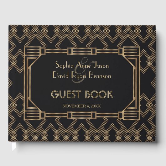 Elegant Gold Black Great Gatsby Wedding 1920 Gastenboek (Voorkant)