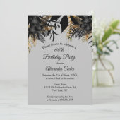 Elegant Gold Black Grey Floral Birthday Party Kaart (Staand voorkant)