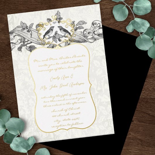Elegant Gold Black & Grey Forest Grove Wedding Folie Uitnodiging