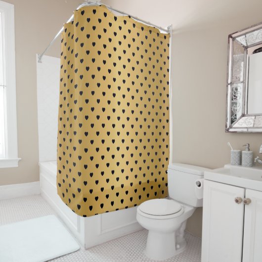 ELEGANT GOLD BLACK HEART PATTERN SHOWER CURTATION DOUCHEGORDIJN (In situ)