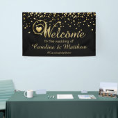 Elegant Gold Black Heart Welkom Weddenschap Spandoek (Beurs)