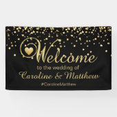 Elegant Gold Black Heart Welkom Weddenschap Spandoek (Horizontaal)