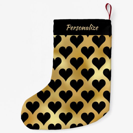 Elegant Gold Black Hearts Personalized  Kleine Kerstsok (Achterkant)