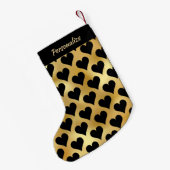 Elegant Gold Black Hearts Personalized Kleine Kerstsok (Achterkant (Hangend))