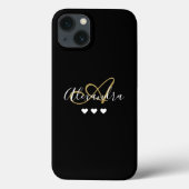 Elegant Gold Black Hearts Script Name Monogram Cas Case-Mate iPhone Case (Achterkant)