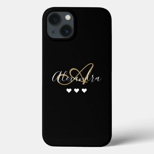 Elegant Gold Black Hearts Script Name Monogram Cas Case-Mate iPhone Case (Achterkant)
