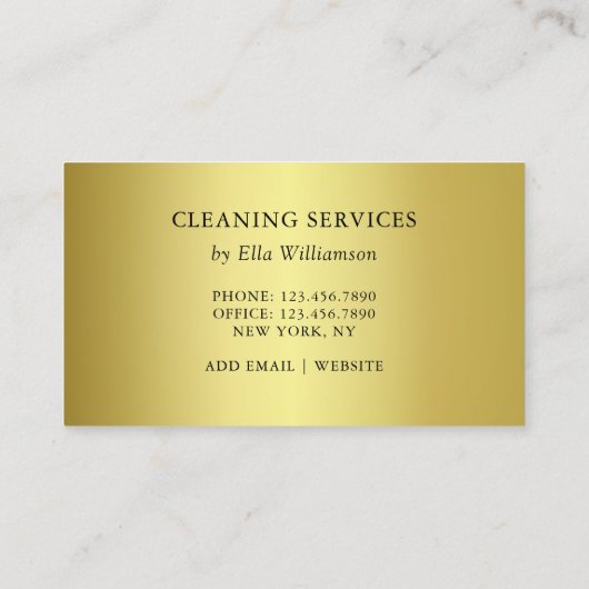 Elegant Gold Black Housekeeping CleanService Visitekaartje (Achterkant)
