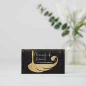 Elegant Gold Black Housekeeping CleanService Visitekaartje (Staand voorkant)