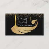 Elegant Gold Black Housekeeping CleanService Visitekaartje (Voorkant)