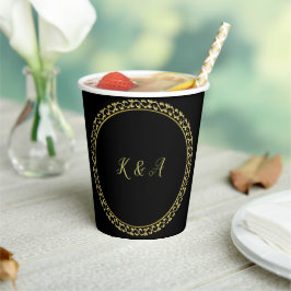 Elegant Gold/Black Initiaal Papiercups - tafelgere Papieren Bekers