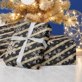 Elegant Gold Black-kerstsnowflake-patroon Cadeaupapier