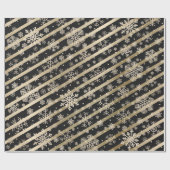 Elegant Gold Black-kerstsnowflake-patroon Cadeaupapier (Vlak)