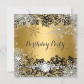 Elegant Gold Black Lace Silver Snowflake Birthday Kaart (Achterkant)