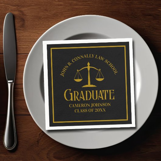 Elegant Gold Black Law School Graduation Party Servet