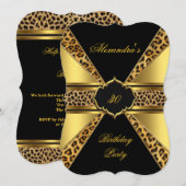 Elegant Gold Black Leopard 30th Birthday Party 4B Kaart (Voorkant / Achterkant)