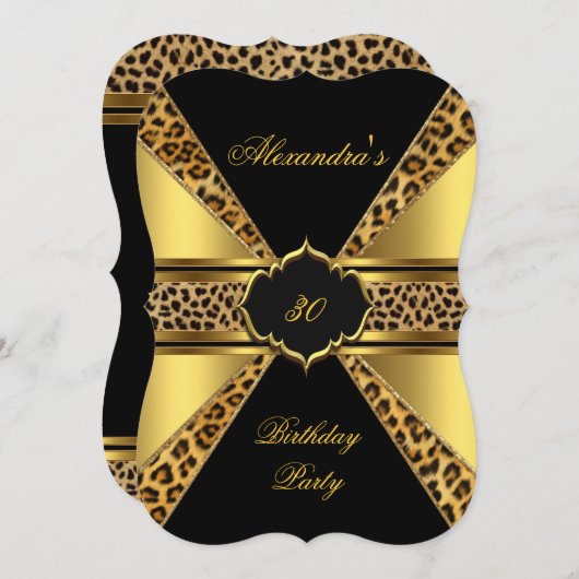 Elegant Gold Black Leopard 30th Birthday Party 4B Kaart (Voorkant / Achterkant)