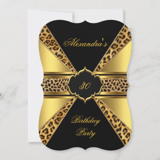 Elegant Gold Black Leopard 30th Birthday Party 4B Kaart (Voorkant)