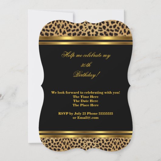 Elegant Gold Black Leopard 30th Birthday Party 4B Kaart (Achterkant)
