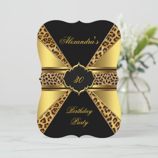 Elegant Gold Black Leopard 30th Birthday Party 4B Kaart (Staand voorkant)