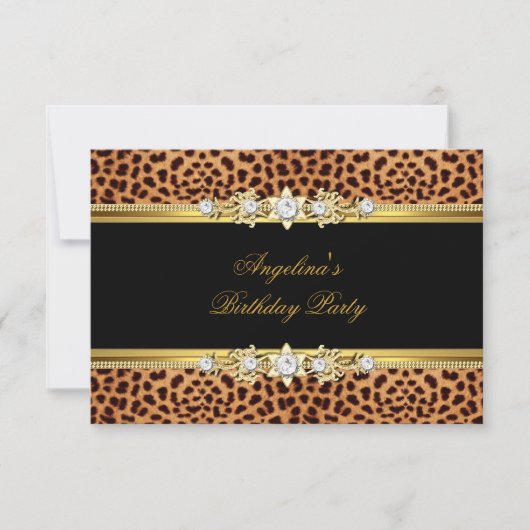 Elegant Gold Black Leopard Birthday Party Kaart (Voorkant)