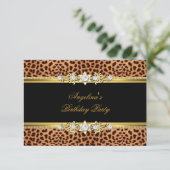 Elegant Gold Black Leopard Birthday Party Kaart (Staand voorkant)