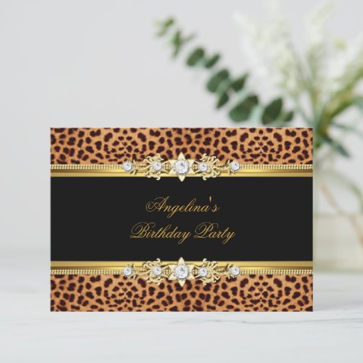 Elegant Gold Black Leopard Birthday Party Kaart (Staand voorkant)