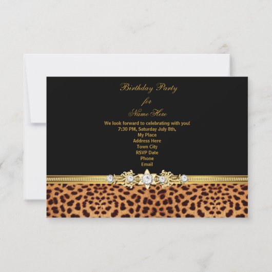 Elegant Gold Black Leopard Birthday Party Kaart (Achterkant)