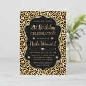 Elegant Gold & Black Leopard Print Birthday Party Kaart (Staand voorkant)