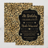 Elegant Gold & Black Leopard Print Birthday Party Kaart (Voorkant / Achterkant)