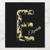 Elegant Gold Black Letter E  monogram Wijn Etiket (Enkel label)