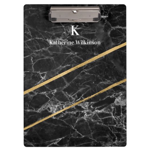 Elegant Gold Black Marble Gold Monogram Klembord (Voorkant)