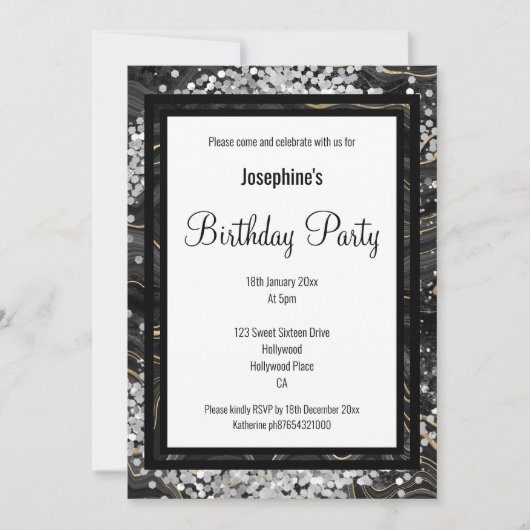 ELEGANT GOLD BLACK MARBLE HOLOGRAPHIC BIRTHDAY KAART (Voorkant)