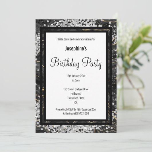 ELEGANT GOLD BLACK MARBLE HOLOGRAPHIC BIRTHDAY KAART (Staand voorkant)