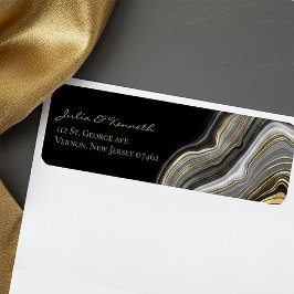 Elegant Gold Black Marble Wedding Return Address L Etiket