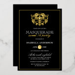 Elegant Gold & Black Masquerade Sweet 16 Party Folie Uitnodiging<br><div class="desc">Elegant Gold & Black Masquerade Sweet 16 Party Folie Uitnodigingen van Eugene_Design.</div>