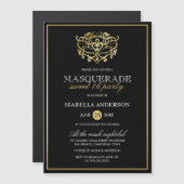 Elegant Gold & Black Masquerade Sweet 16 Party Magnetische Uitnodiging (Voorkant / Achterkant)
