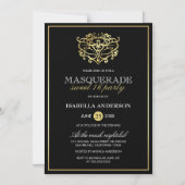 Elegant Gold & Black Masquerade Sweet 16 Party Magnetische Uitnodiging (Voorkant)