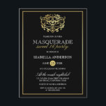 Elegant Gold & Black Masquerade Sweet 16 Party Uitnodiging Briefkaart<br><div class="desc">Elegant Gold & Black Masquerade Sweet 16 Party Briefkaart Uitnodigingen van Eugene_Design.</div>