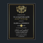 Elegant Gold & Black Masquerade Sweet 16 Party Uitnodiging Briefkaart<br><div class="desc">Elegant Gold & Black Masquerade Sweet 16 Party Briefkaart Uitnodigingen van Eugene_Design.</div>