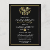 Elegant Gold & Black Masquerade Sweet 16 Party Uitnodiging Briefkaart (Voorkant)