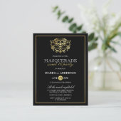 Elegant Gold & Black Masquerade Sweet 16 Party Uitnodiging Briefkaart (Staand voorkant)