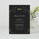 Elegant Gold Black MBA Graduparty Invitation Kaart (Staand voorkant)