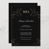 Elegant Gold Black MBA Graduparty Invitation Kaart (Voorkant / Achterkant)