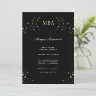 Elegant Gold Black MBA Graduparty Invitation Kaart