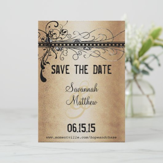 Elegant Gold & Black Medieval Renaissance Wedding Save The Date (Staand voorkant)