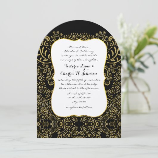 Elegant Gold Black Mehndi Bridal Design Patroon Kaart (Staand voorkant)